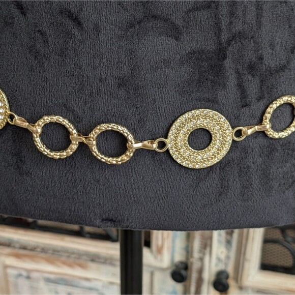 Elegant Vintage Rhinestone And Gold Tone Chain Belt, 44\